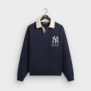 Kith Navy Rugby Shirt with Cream Collar and NY Logo